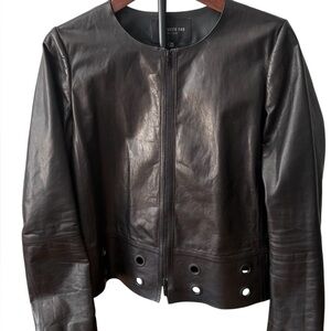 Lafayette 148 Black Leather Jacket, Collarless